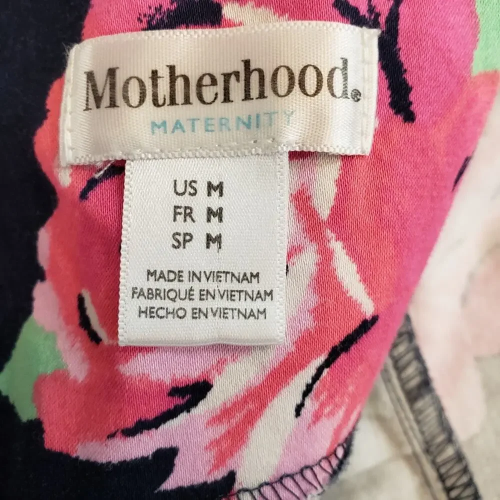 Motherhood Pleated Dress Maternity M Navy Blue Pink Roses Floral Empire Waist - Picture 5 of 7